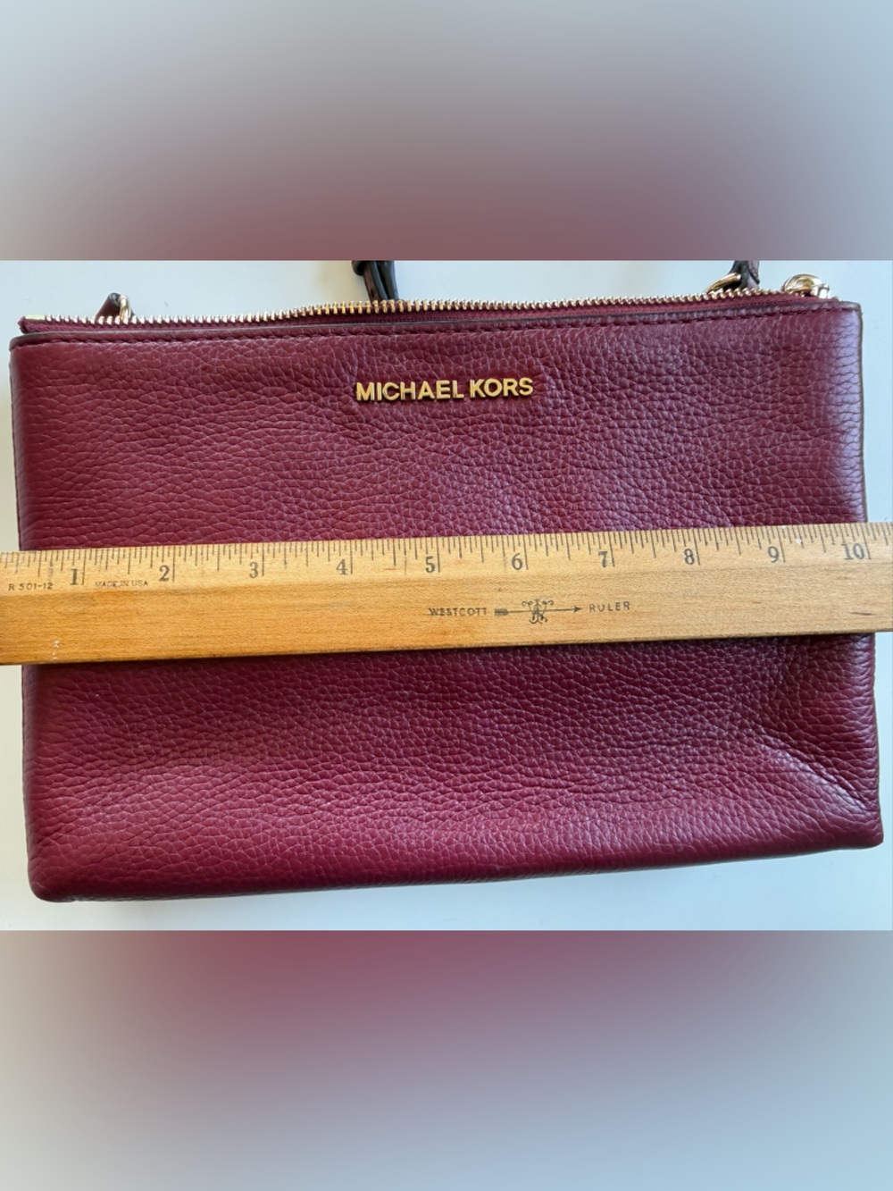 Michael Kors Pebbled Leather Two Toned Crossbody - Burgundy/Wine & Monogram - Picture 8 of 8